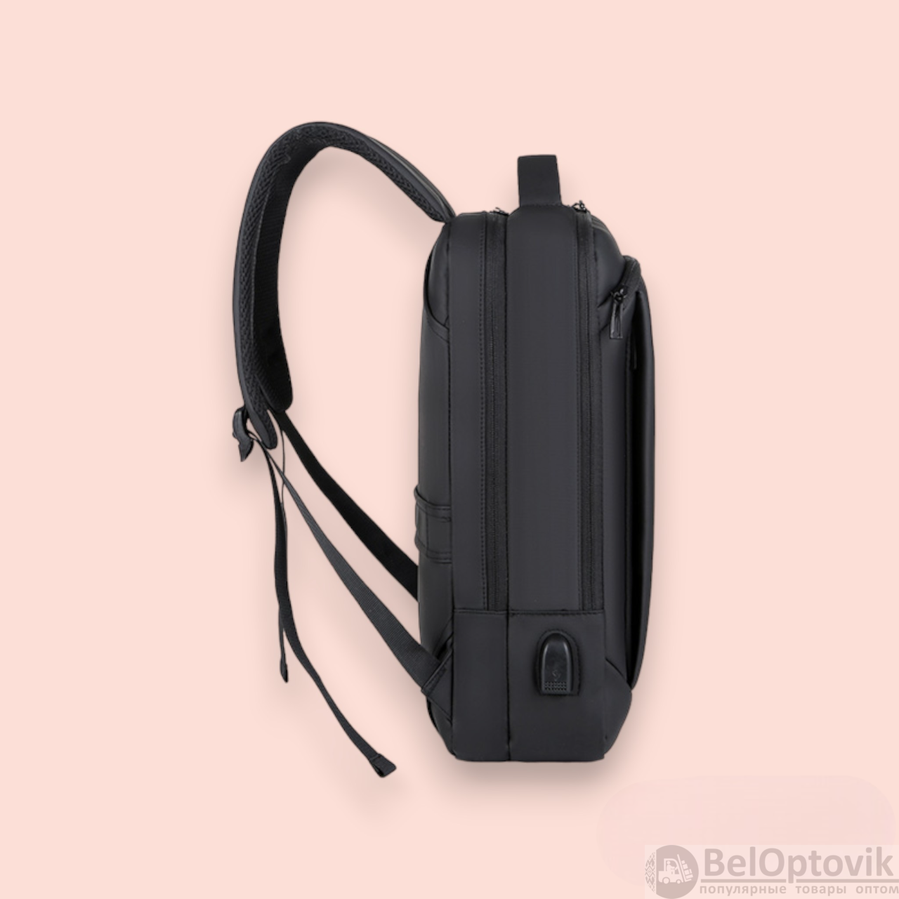 Городской рюкзак для ноутбука до 15,6" с креплением для чемодана и отделением для наплечных ремней, черный