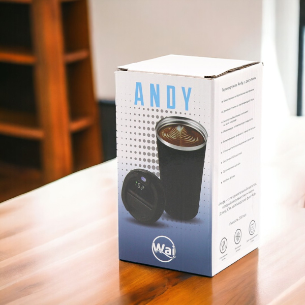 Термокружка Andy с дисплеем, 510 мл, черная