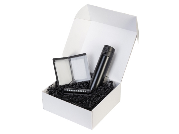 Подарочный набор «Premier» с термокружкой, парковочной визиткой и обложкой для документов, Цвет черный