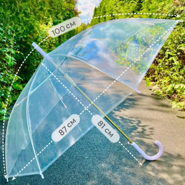 Зонт - трость прозрачный полуавтомат, купол 87 см., 8 спиц