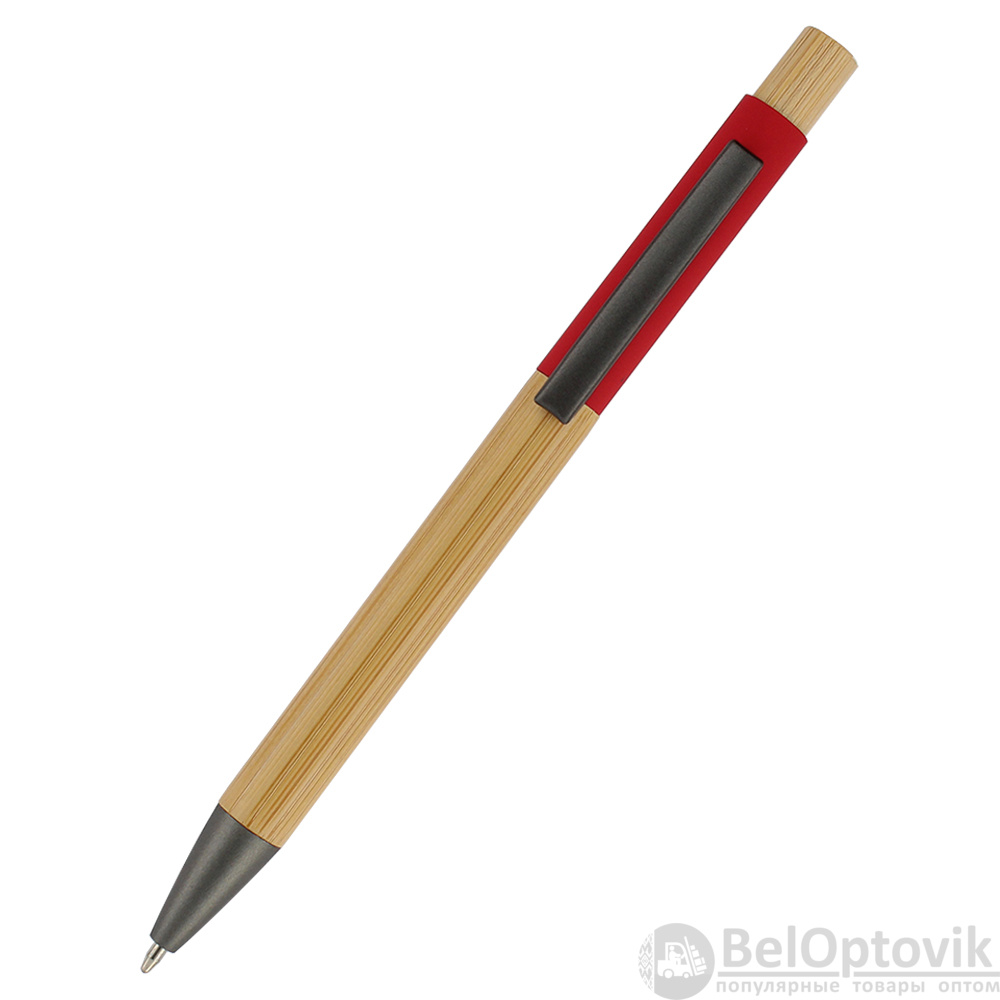 Ручка Авалон с корпусом из бамбука и софт-тач вставкой, красный