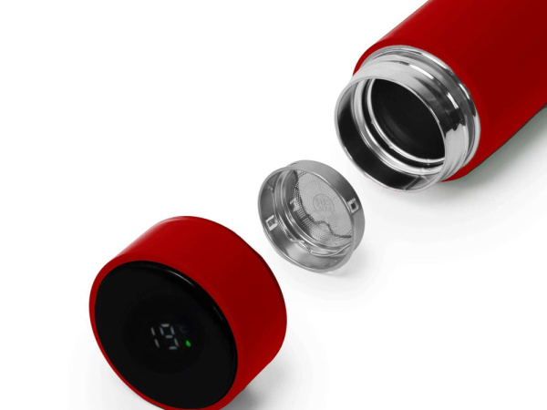 Термос FAMILY MARK LED, индикатор, soft touch, Цвет красный