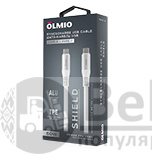 Кабель SHIELD, Type-C - Type-C, 60W, USB2.0, 1.2м, белый, OLMIO