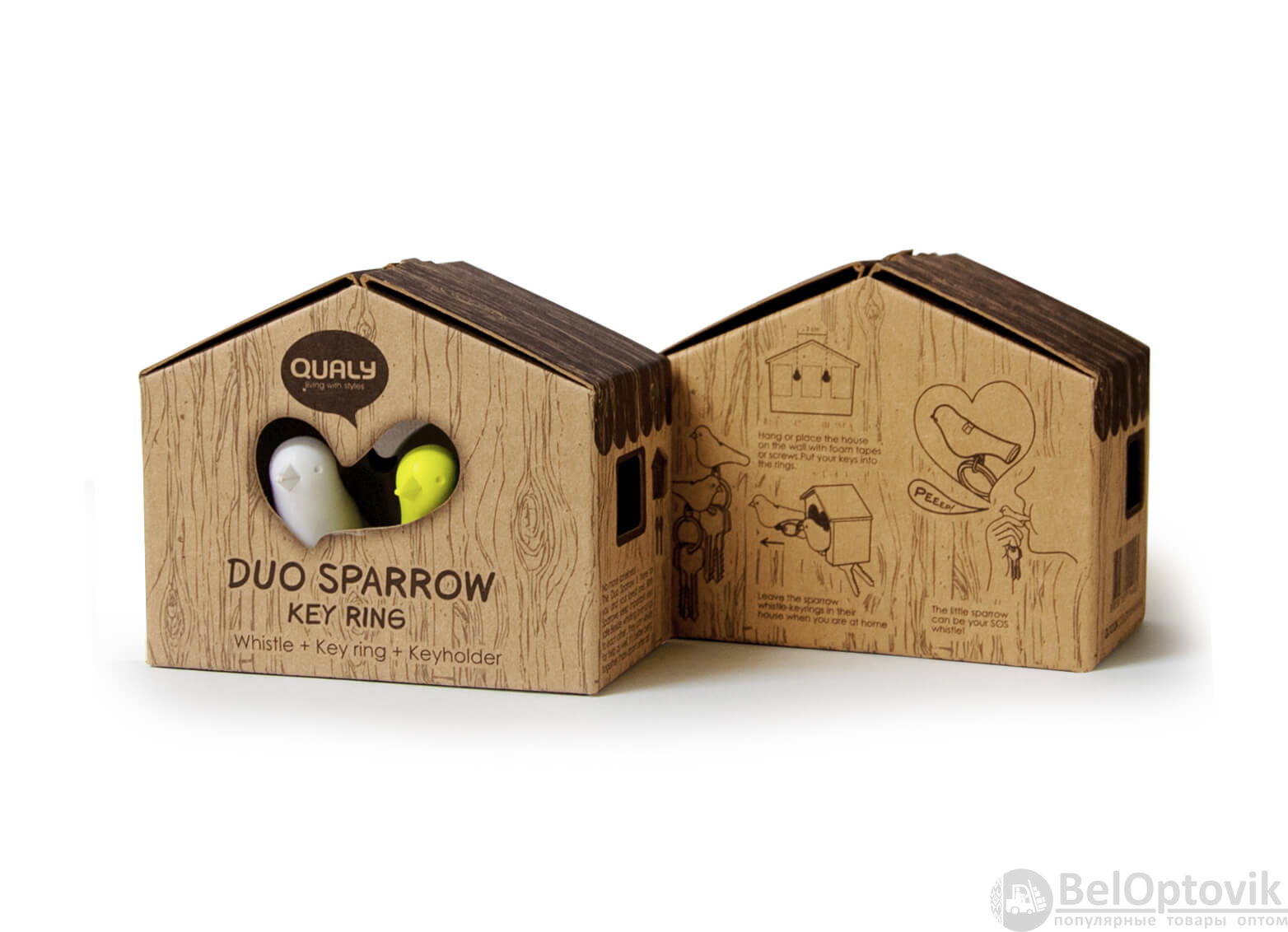 Держатель и брелок для ключей Duo Sparrow, белый / Экоупаковка