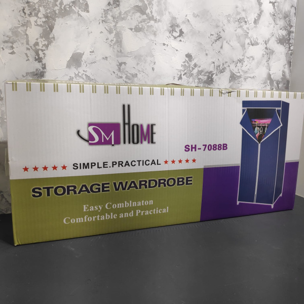 Шкаф складной каркасный тканевый STORAGE WARDROBE mod.SH-7088B. Одно отделение, полка. SM Home 65х40х150 см. Синий