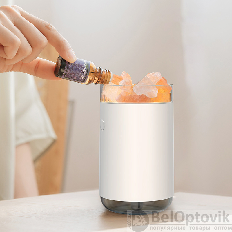 Соляная, светодиодная USB лампа-увлажнитель Aura, 260 мл, белый / Компактный и стильный увлажнитель для вашего дома или офиса