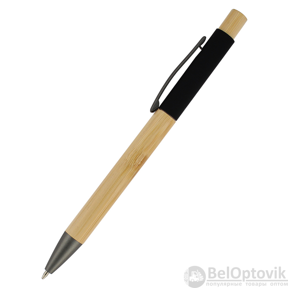 Ручка Авалон с корпусом из бамбука и софт-тач вставкой, черный