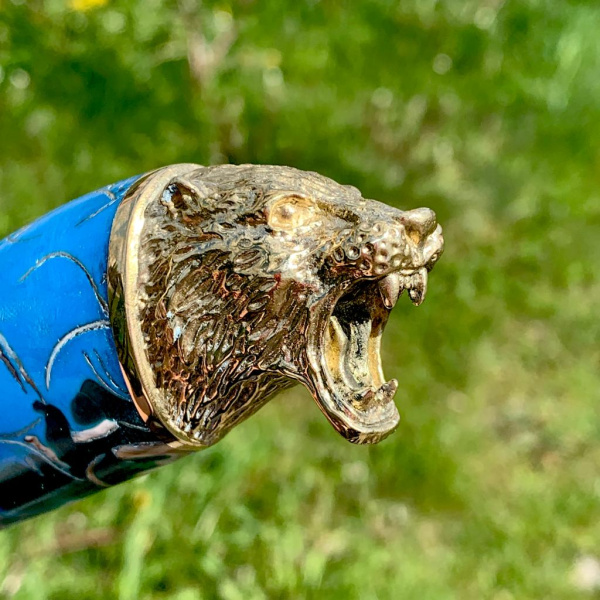 Нож разделочный в кожаном футляре Кизляр России Дамасская сталь / цветная рукоять карельская береза