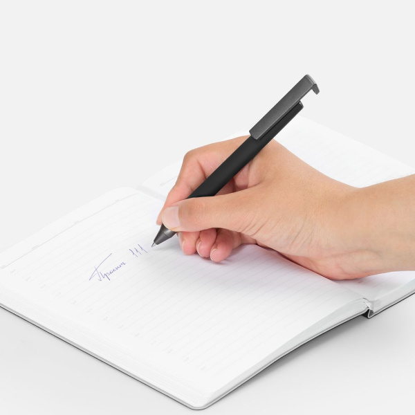Ручка шариковая Standic Soft Touch с подставкой для телефона, черная, 14,5х1,5 см