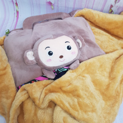 Мягкая игрушка - трансформер Unicorn 3 в 1 (игрушка-чемоданчик, плед, подушка) Коричневый с Обезьянкой (объемное изображение)