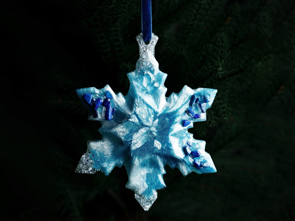 Елочная игрушка Снежинка, Цвет Содалит (голубой)