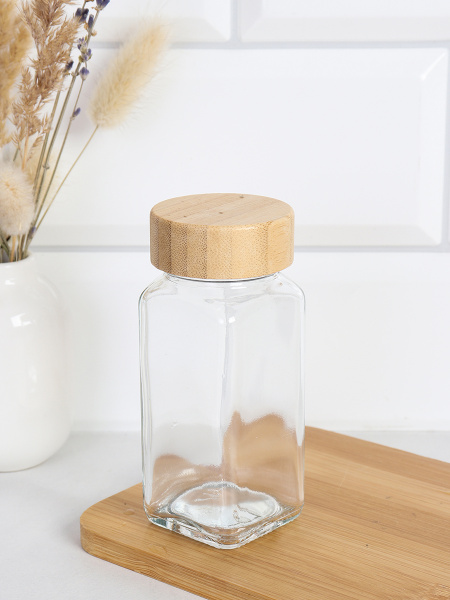 Солонка 10,5 см с ситечком 120 мл / KB105 /уп 144/ крышка бамбук