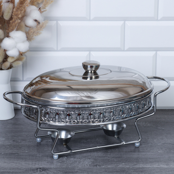 Мармит с подогревом 2,5 л Silver / HT95215-1 /уп 6/стекло на металл подставке с крышкой