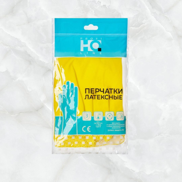 Перчатки латексные многоразовые желтые р-р L HQ Profiline