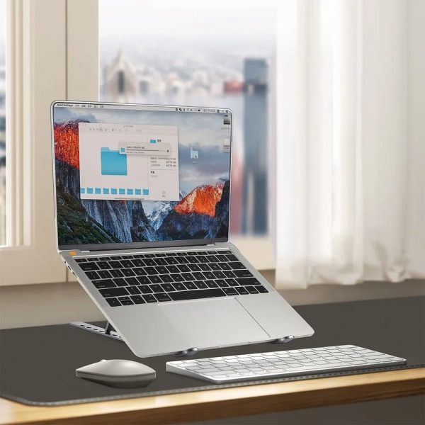 Алюминиевая подставка MLS-5002 для ноутбука 17" с силиконовыми вставками, 7 уровней наклона, серый