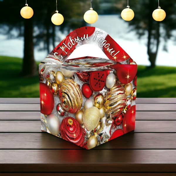 Новогодняя праздничная упаковка в форме кубика, 700 г, мультиколор / Идеальное украшение для новогодней елки