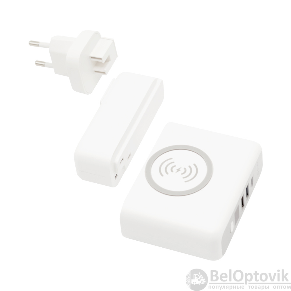 Внешний аккумулятор Gemini с беспроводной зарядкой и сетевым адаптером, 10000 mAh, белый