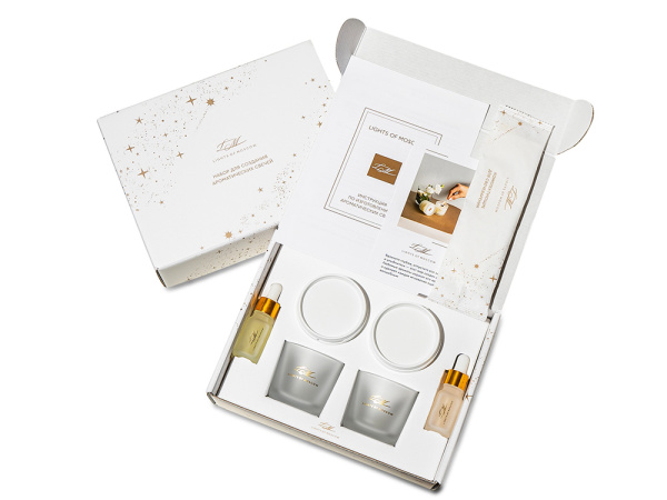 Набор для создания 2-х ароматических свечей: амбра и табак/маракуйя, сандал и пачули, Размер С лого, Цвет белый