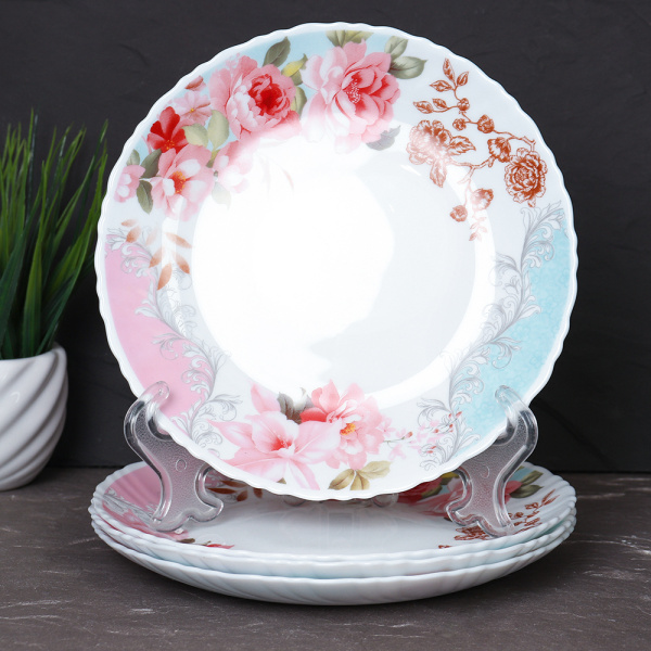 Набор тарелок 6 штук 190 мм / LHP-75XN (6801) Розы на голубом /уп 12/ 653686
