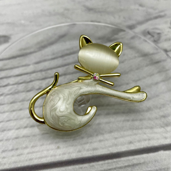 Бижутерия брошь "Жемчужный котик" 4.5 см