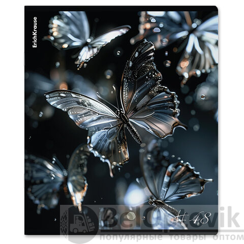 Тетрадь А5, 48 л., ERICH KRAUSE, скоба, клетка, матовая ламинация + УФ-лак, "Glass Butterflies" (микс в спайке), 63315