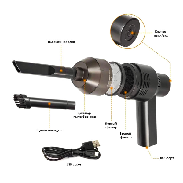 Портативный беспроводной мини пылесос Киплинг (2 насадки)