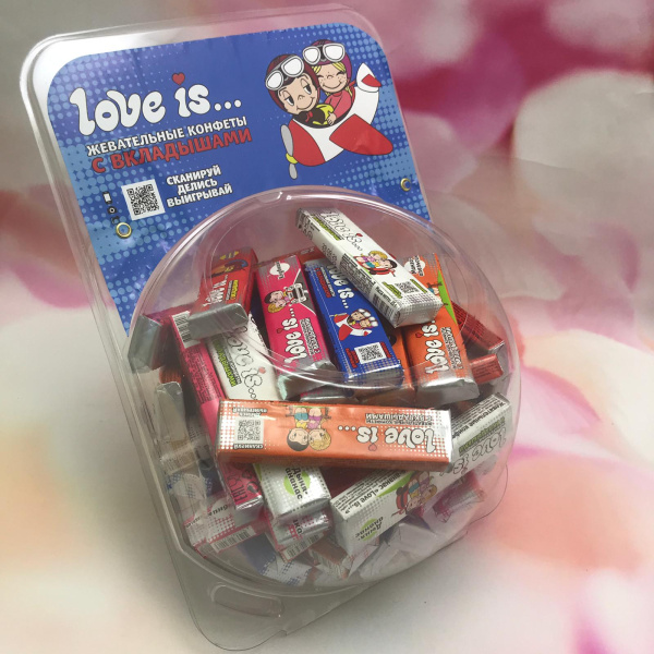 Уценка MAXI! Блок жевательных конфет с вкладышами Love is, 60 шт. Ассорти вкусов
