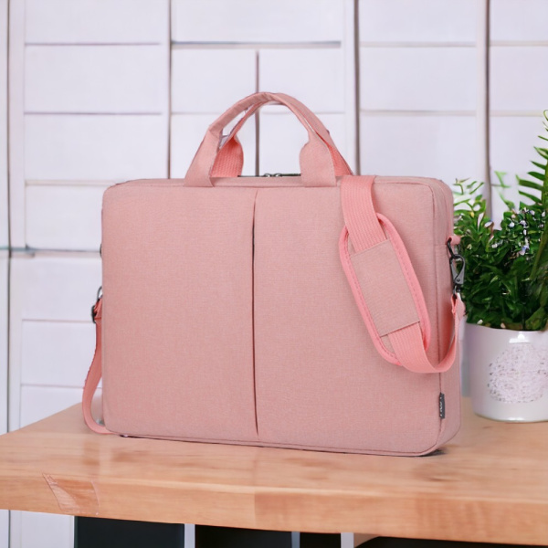 Сумка для ноутбука 15.6 Elegance, розовая / Крепление для чемодана, застежка на липучке, утолщенная стенка в кармане