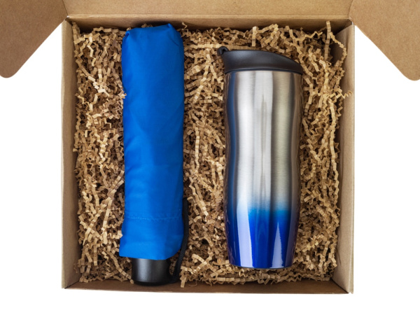 Подарочный набор «On the go» с термокружкой и зонтом, Цвет синий