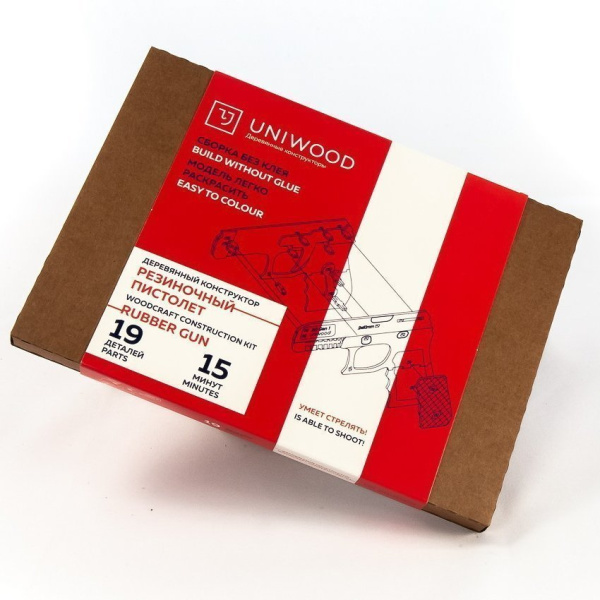 Деревянный конструктор (сборка без клея) “Резиночный пистолет Rubber Gun” UNIWOOD