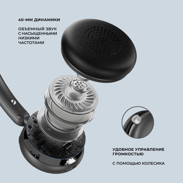 Беспроводные накладные наушники Stereo Light, BT 5.4, 300 мАч, Цвет черный