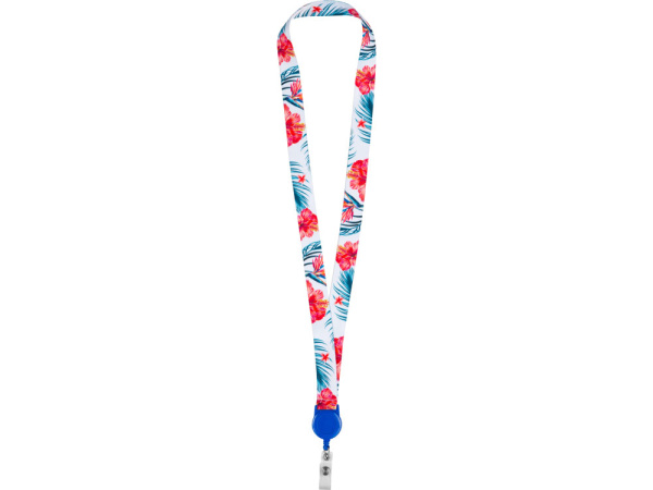 Ланъярд под сублимацию с ретрактором, 2 см, Цвет белый, синий