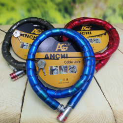 Замок-цепь противоугонный усиленный Anchi Lock 2.5 х 120 см, стальные гильзы в пластиковой оболочке+ключи  Черный