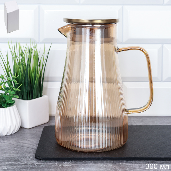 Кувшин 1400 мл стеклянный / LCWJ-7449 /уп 36/ Металлическая крышка