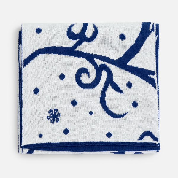 Шарф Adventino, темно-синий (кобальт) с молочным, 160x20 см