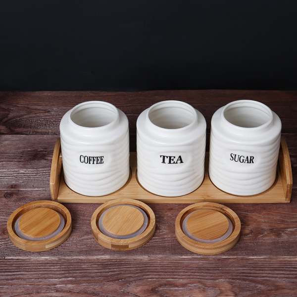 Банка для сыпучих продуктов 3 штуки 750 мл / JC6306B /уп 12/ на подставке