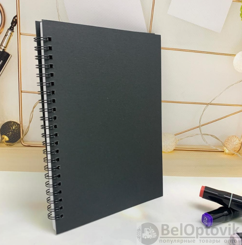 Скетчбук блокнот "Sketchbook" с плотными листами для рисования (А5, бумага в клетку, спираль, 40 листов), черная обложка