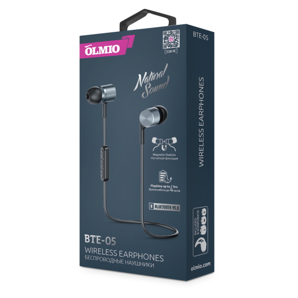 Наушники беспроводные OLMIO "BTE-05", Bluetooth, black