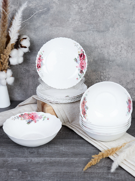 Столовый набор 13 предметов / 13/7578 (2024) GRAY / Розовая композиция