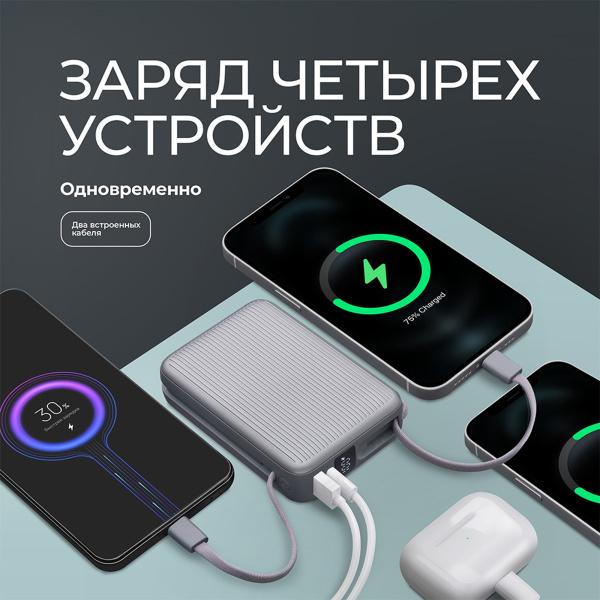 Внешний АКБ NRG Turbo Cable 20000 mAh, 22,5Вт, Размер 20000 mAh, Цвет графит
