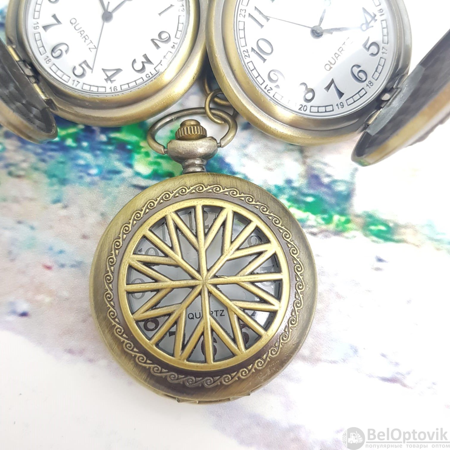 Карманные часы с цепочкой и карабином Орнамент Огонь