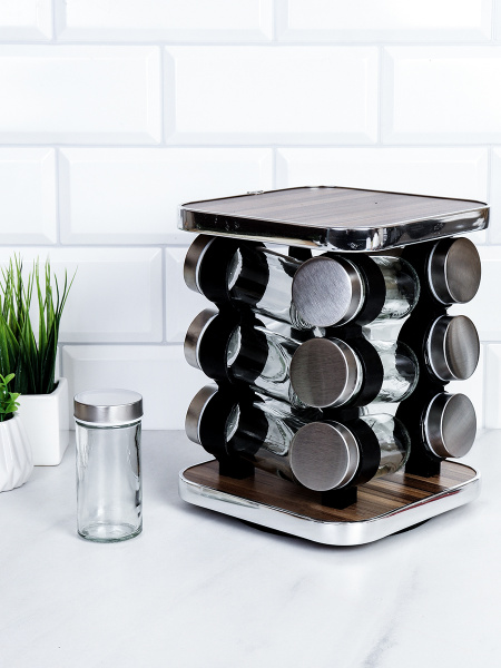 Набор для специй на подставке 12 предметов Квадрат/ LQW-041-12 /уп 12/