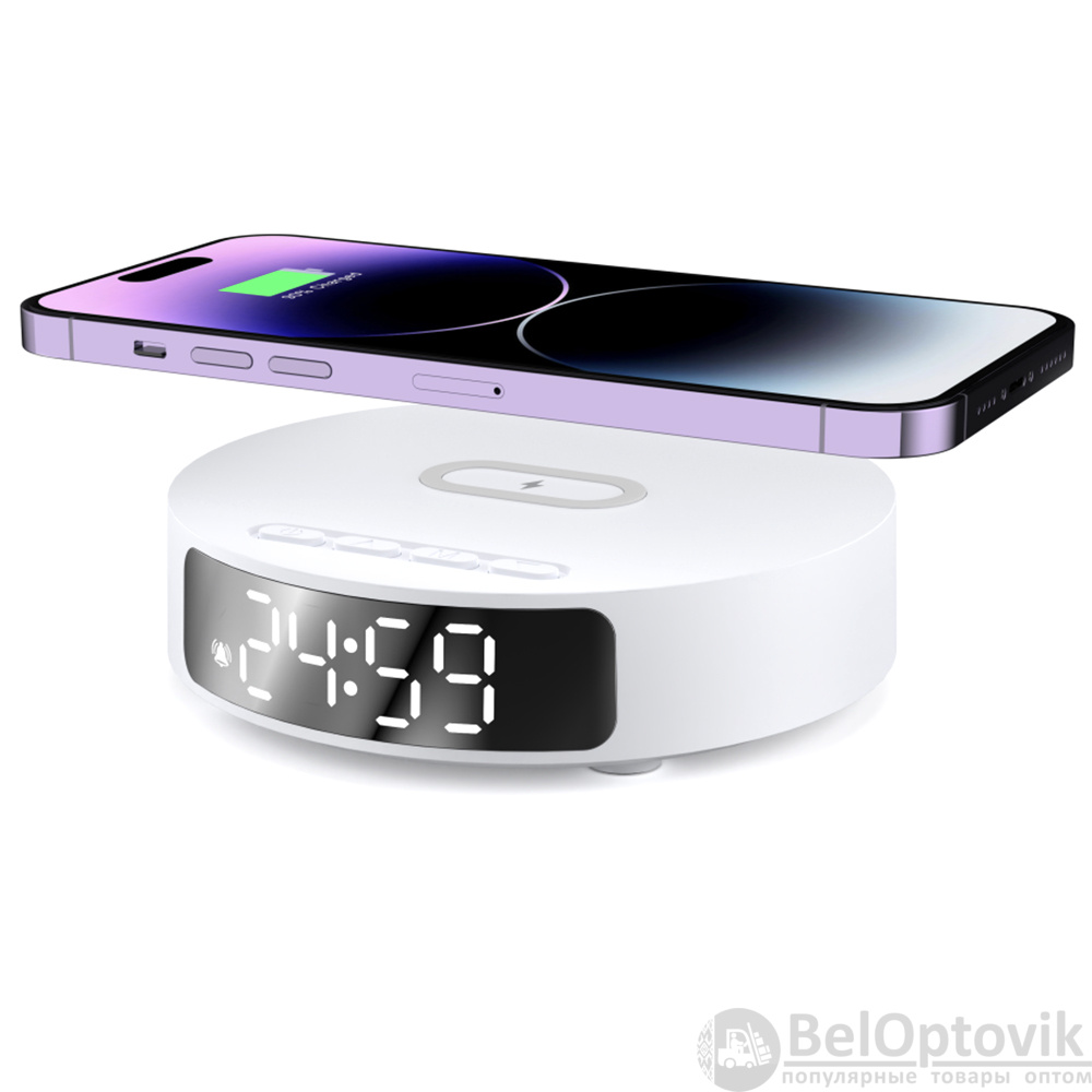 Часы с беспроводной зарядкой Dovel 3в1, белый
