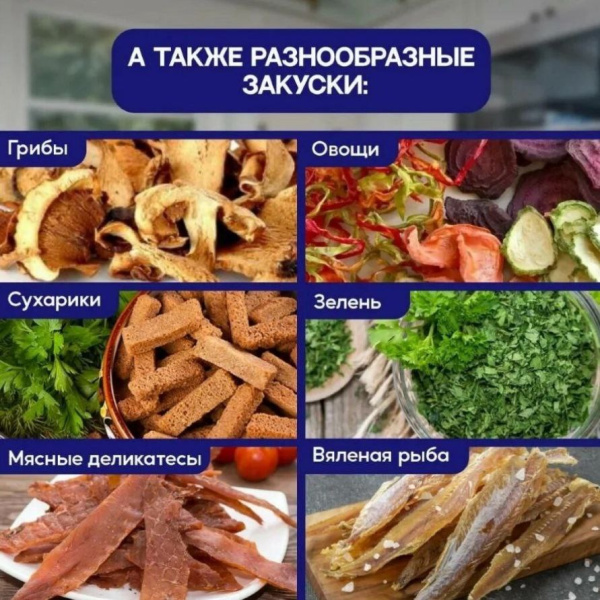 Электросушилка "Самобранка" 50*50 см (Сушка фруктов, овощей, ягод, трав, кореньев и корнеплодов, рыбы, грибов и пр.)