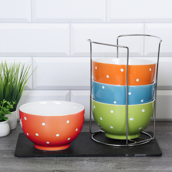 Супница 700 мл 4 штуки на подставке Горох Акция / WS-106 /уп 6/