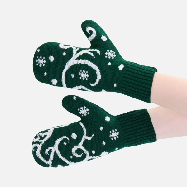 Варежки Adventino, темно-зеленый с молочным, размер L/XL