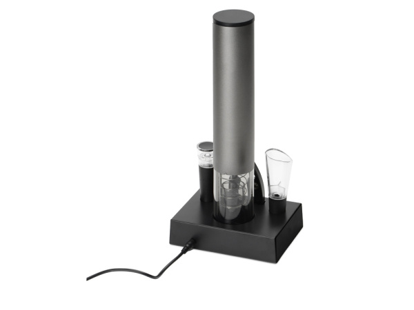 Набор аксессуаров для вина с электрическим штопором и док-станцией «Palermo», Цвет темно-серебристый, черный, прозрачный