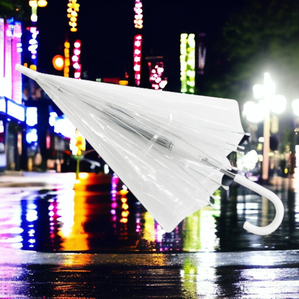 Зонт-трость Klar с прозрачным куполом, белый / Надежный и стильный зонт для защиты от непогоды