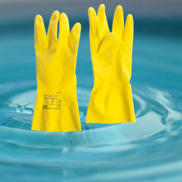 Перчатки латексные многоразовые желтые р-р L HQ Profiline