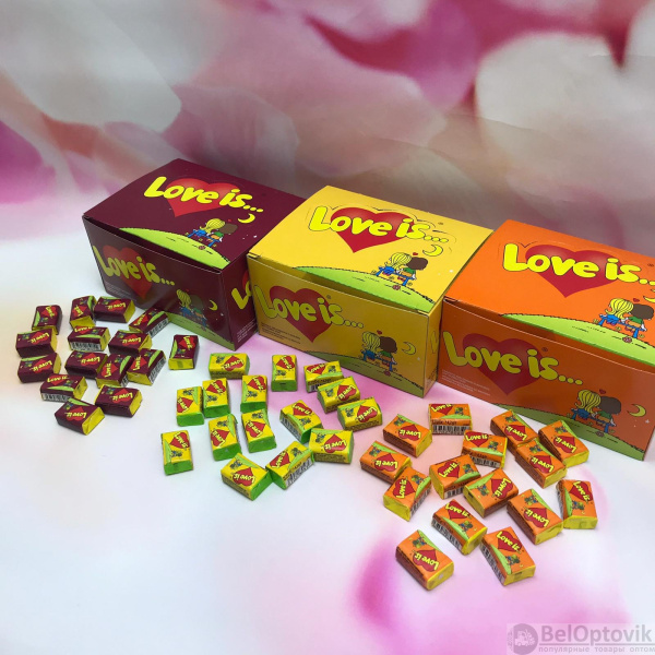 Блок жвачек Love is - Ананас - Апельсин. 100 шт х 4,2 гр
